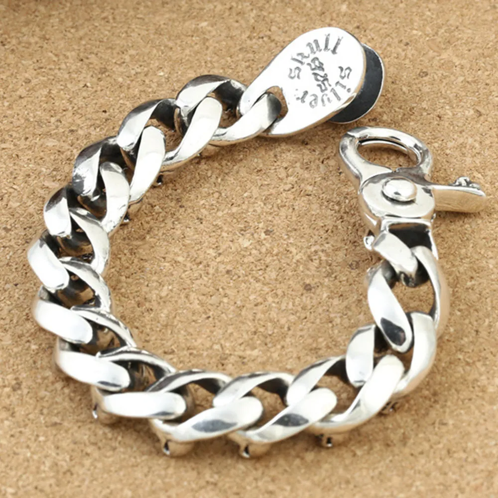 Real Solid 925 Sterling Silver Bracelets Cuban Link Chain Skeletons Skulls Huge Heavy Jewelry 7.9"