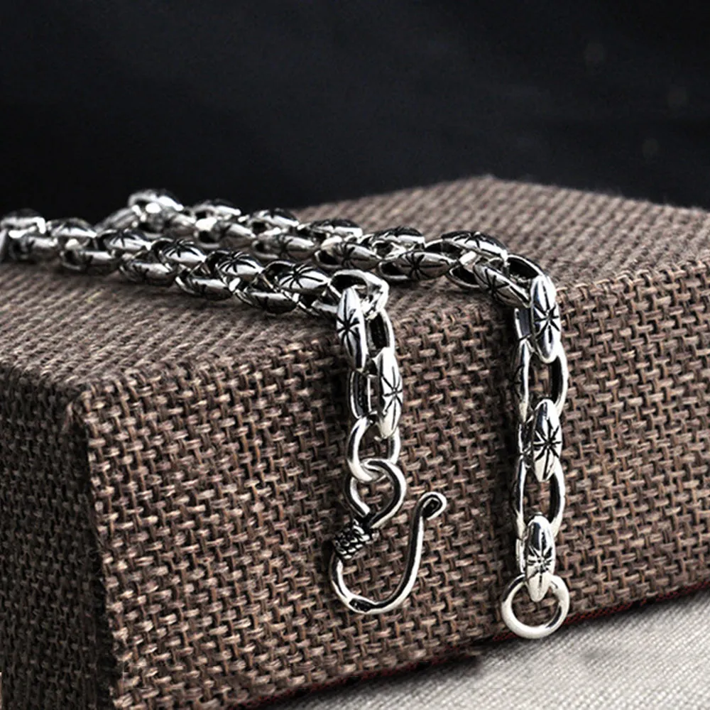 Real Solid 925 Sterling Silver Bracelets Oval Link Chain Hook Punk Jewelry  7.1"-8.7"