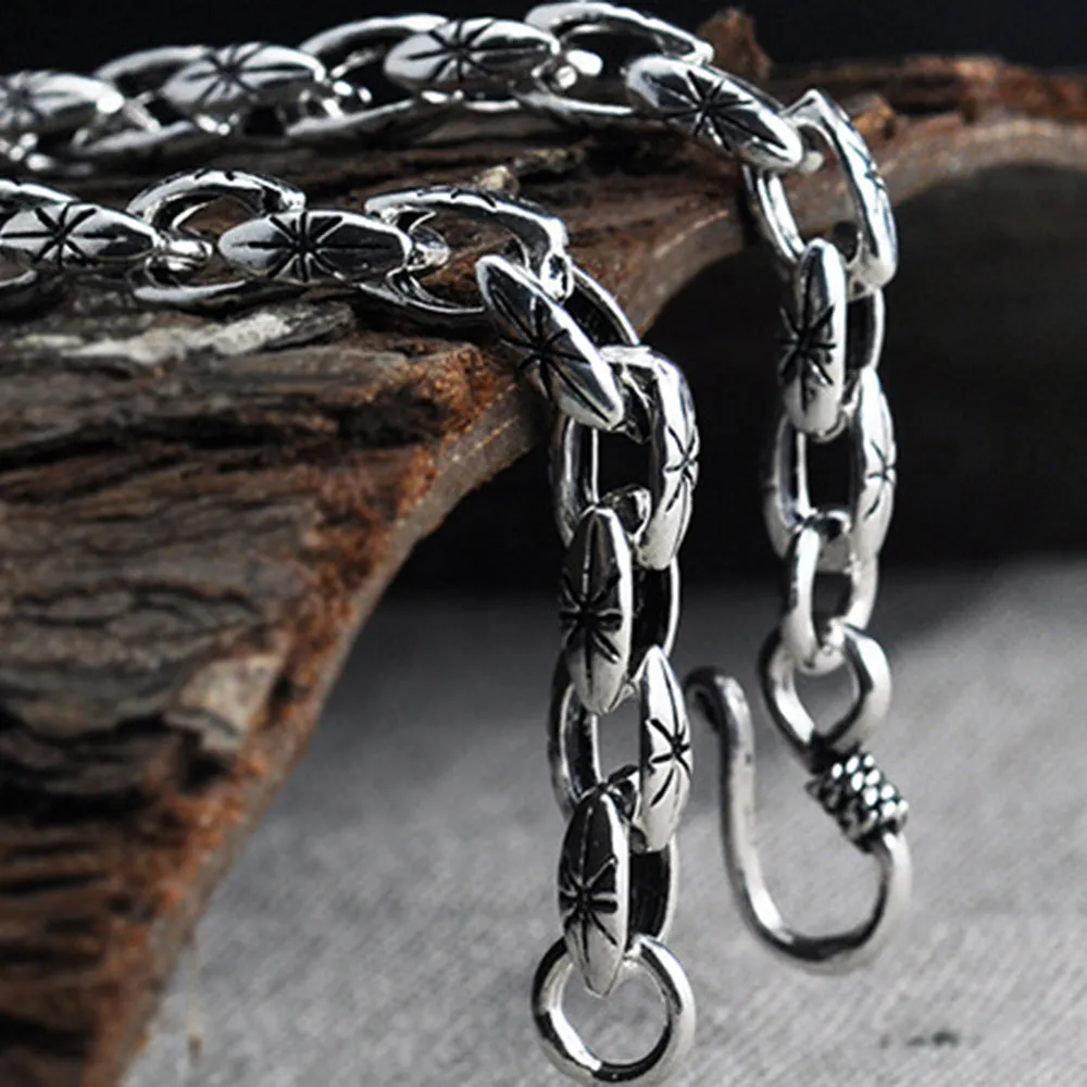 Real Solid 925 Sterling Silver Bracelets Oval Link Chain Hook Punk Jewelry  7.1"-8.7"