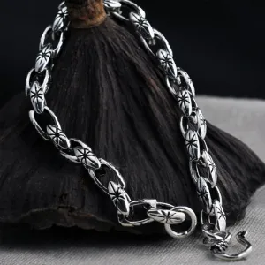 Real Solid 925 Sterling Silver Bracelets Oval Link Chain Hook Punk Jewelry  7.1"-8.7"