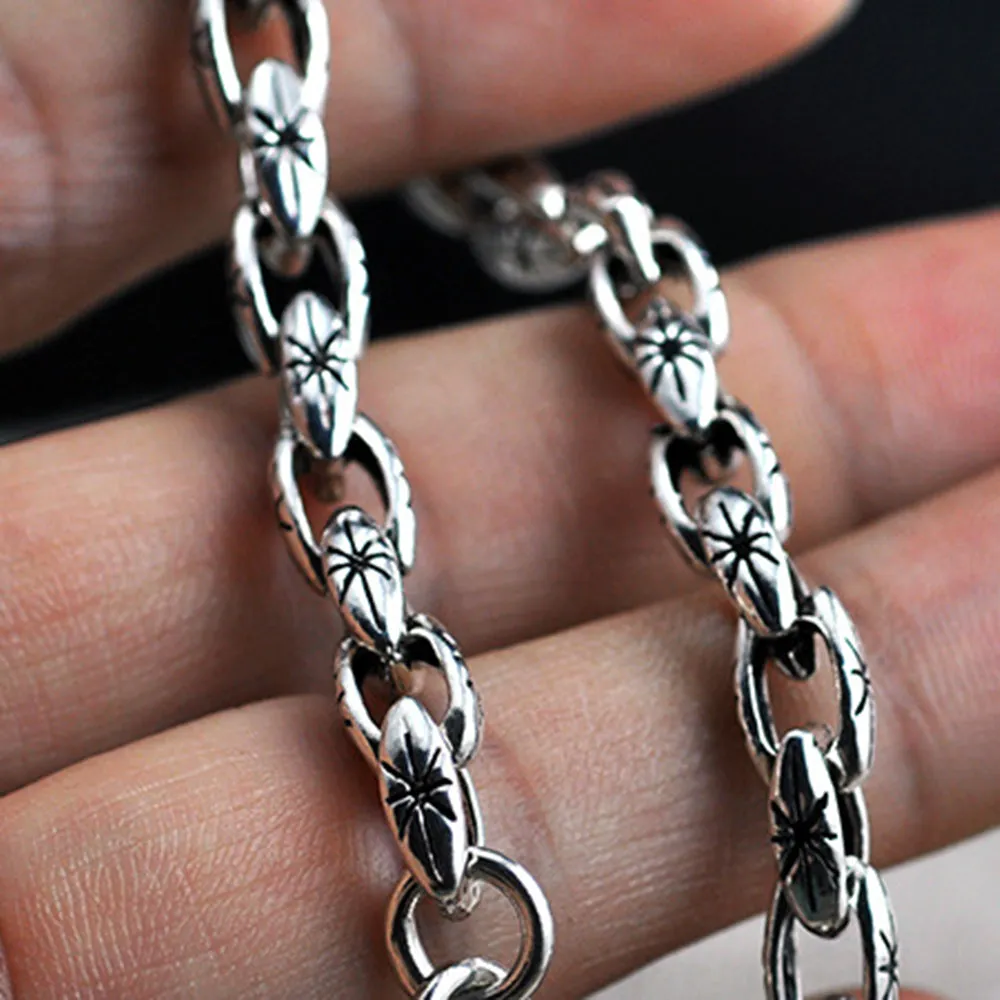 Real Solid 925 Sterling Silver Bracelets Oval Link Chain Hook Punk Jewelry  7.1"-8.7"