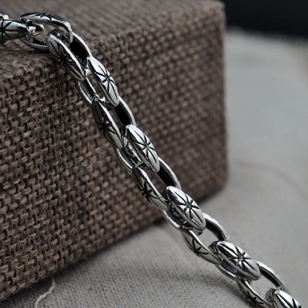 Real Solid 925 Sterling Silver Bracelets Oval Link Chain Hook Punk Jewelry  7.1"-8.7"