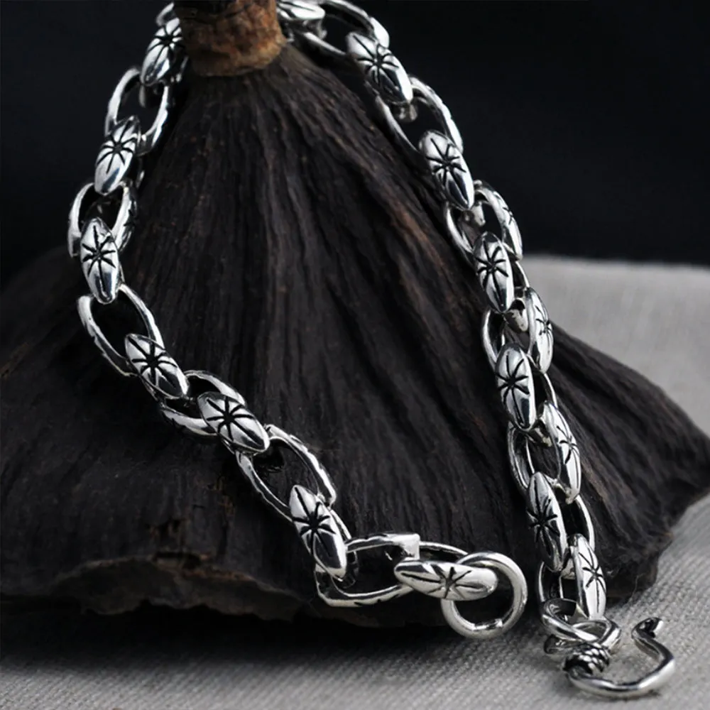 Real Solid 925 Sterling Silver Bracelets Oval Link Chain Hook Punk Jewelry  7.1"-8.7"