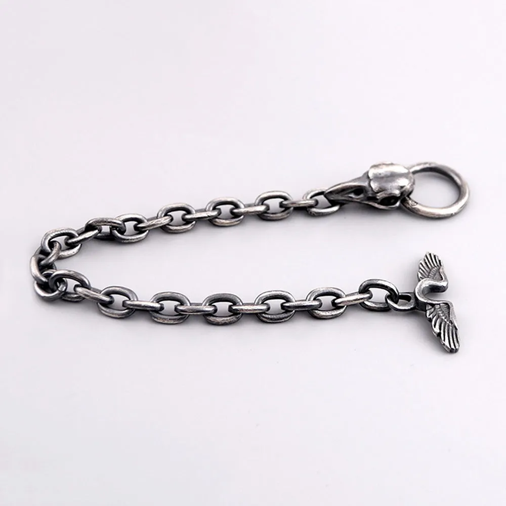 Real Solid 925 Sterling Silver Bracelets Skulls Crow Head Wings Punk Jewelry 7.9"- 9.4"