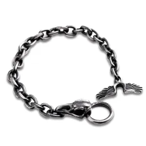 Real Solid 925 Sterling Silver Bracelets Skulls Crow Head Wings Punk Jewelry 7.9"- 9.4"
