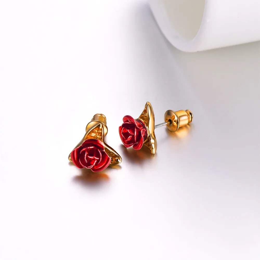 Red Rose Earrings