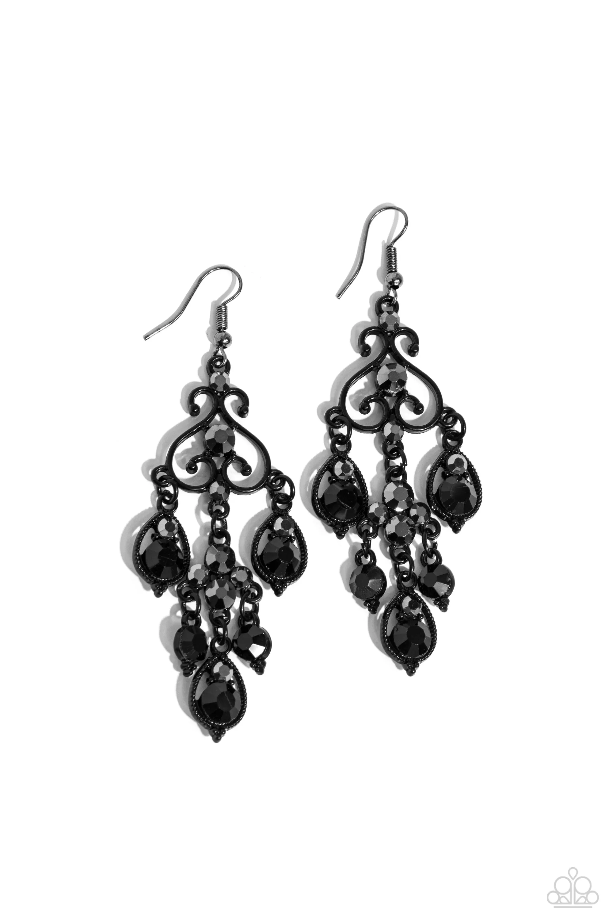Regal Renovation - Black - Painted Frame and Hematite and Black Gem Paparazzi Fishhook Earrings