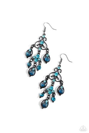 Regal Renovation - Blue - Gem Black Frame Paparazzi Fishhook Earrings
