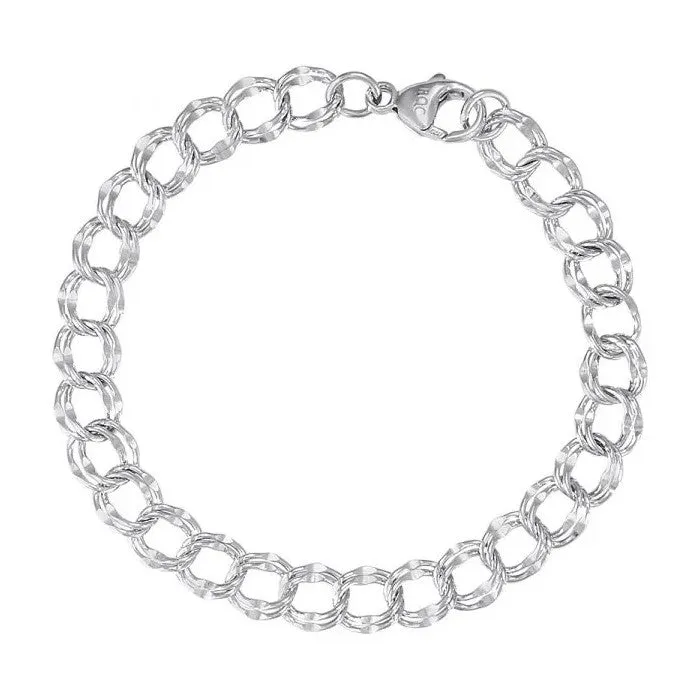 Rembrandt Charms Sterling Silver Rhodium or Gold Plated Double Link Charm Bracelet