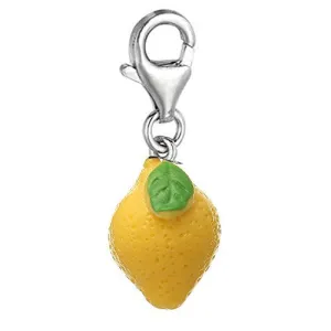 Resin Lemon Yellow Fruit Clip on Charm Pendant for European Jewelry w/ Lobster Clasp