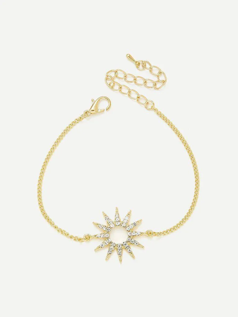 Rhinestone Detail Sun God Charm Chain Bracelet