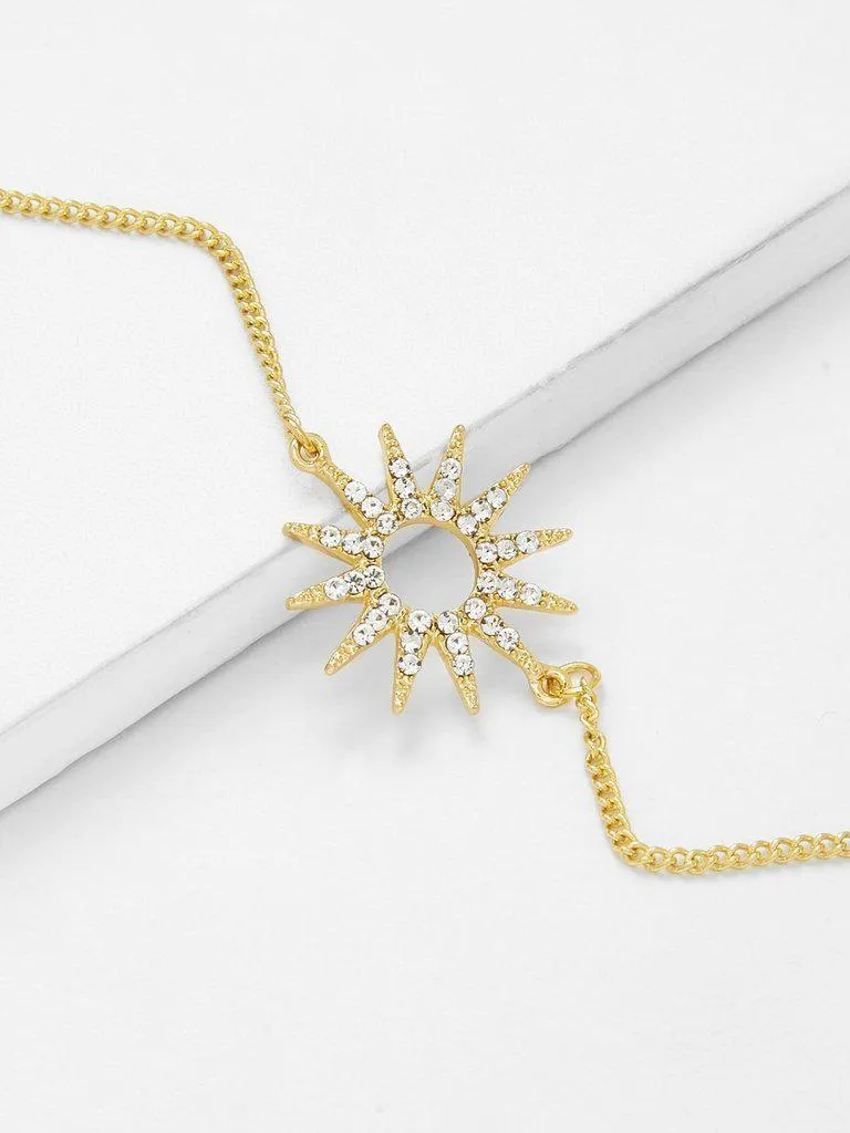 Rhinestone Detail Sun God Charm Chain Bracelet