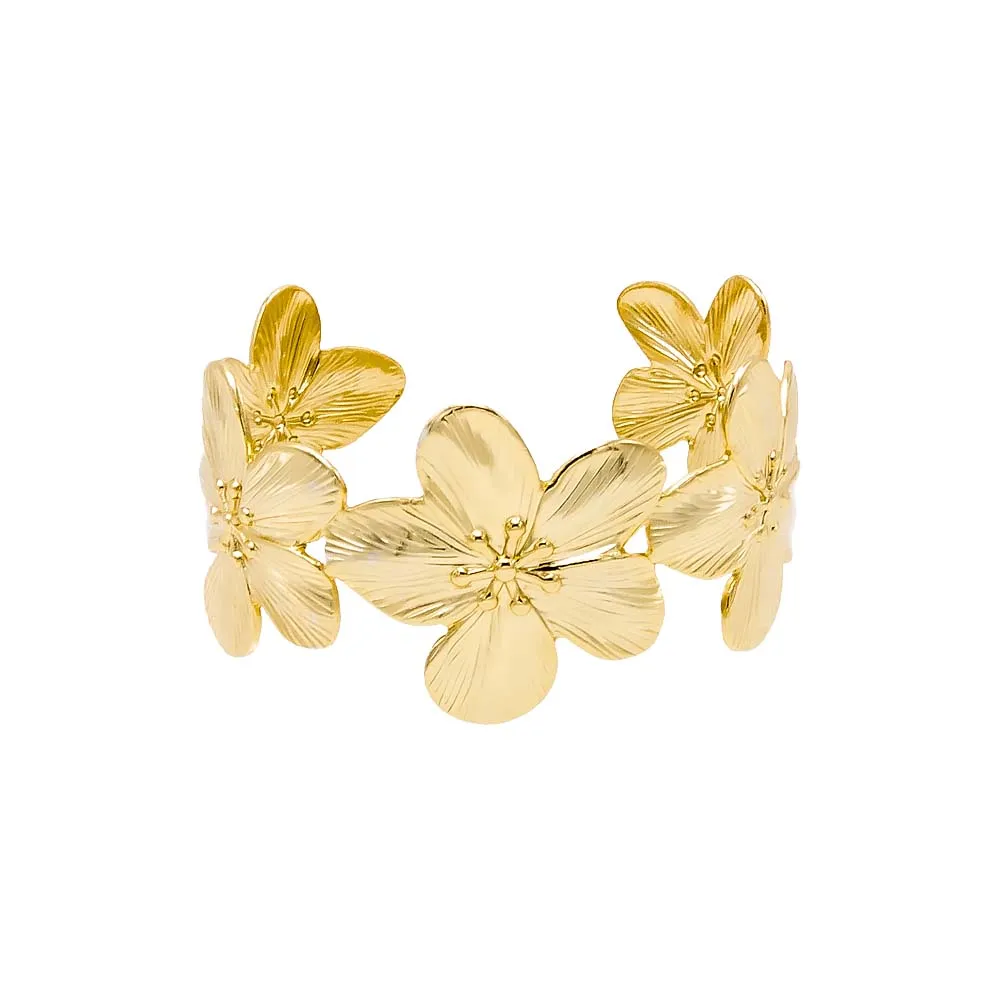 Ridged Flowers Cuff Bangle Bracelet