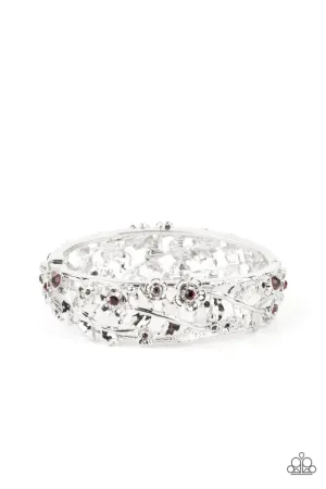 Ripe for the Picking - Purple - Rhinestone Center Silver Flower Paparazzi Hinge Bracelet - 2021 Celebrate Convention Exclusive