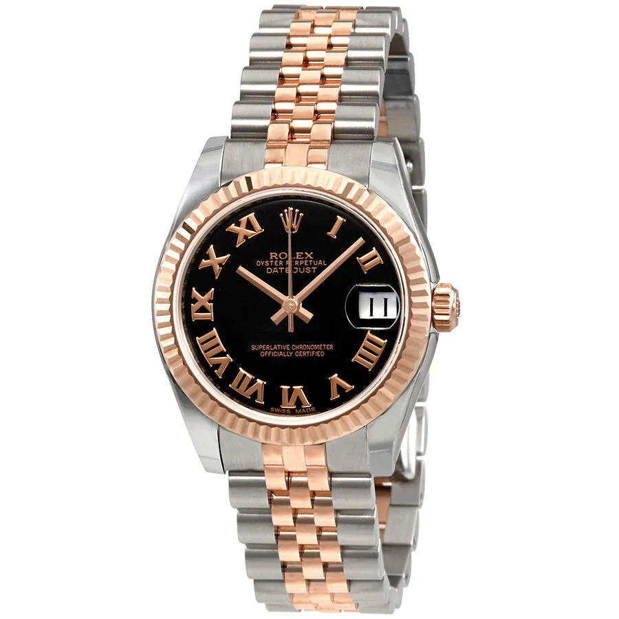 Rolex Datejust Black Dial Automatic Stainless Steel and 18kt Rose Gold Ladies Watch 178271BKRJ