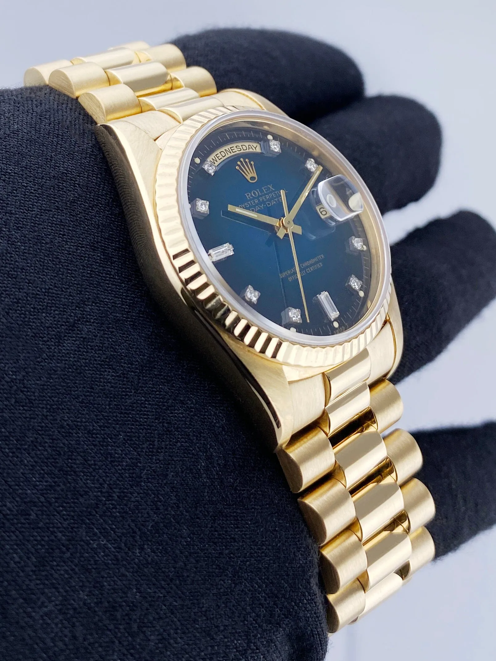 Rolex Day Date 18238 Blue Vignette Dial 18K Yellow Gold Mens Watch