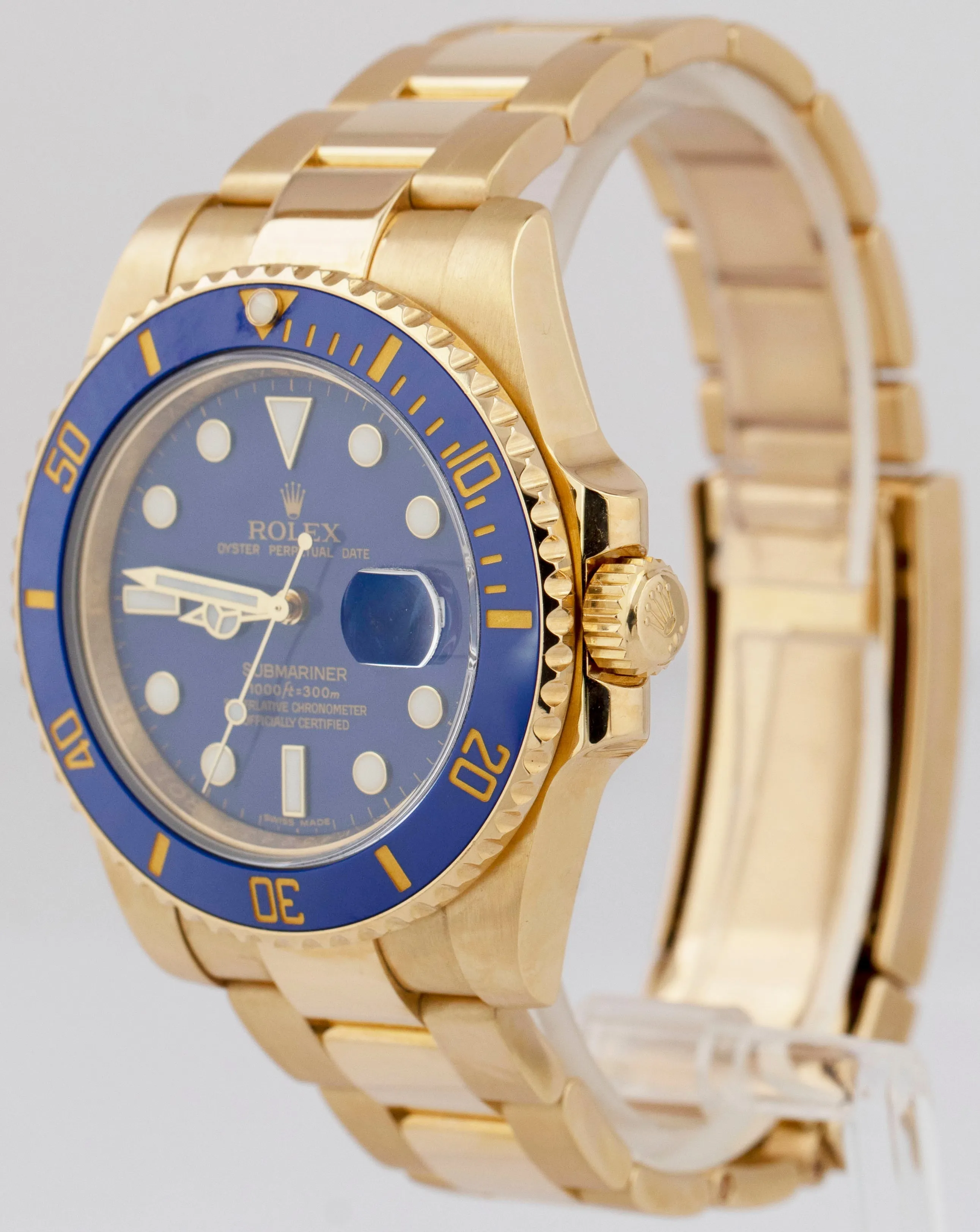 Rolex Submariner Date 40mm Ceramic 18K Yellow Gold Blue Dive Watch 116618 LB