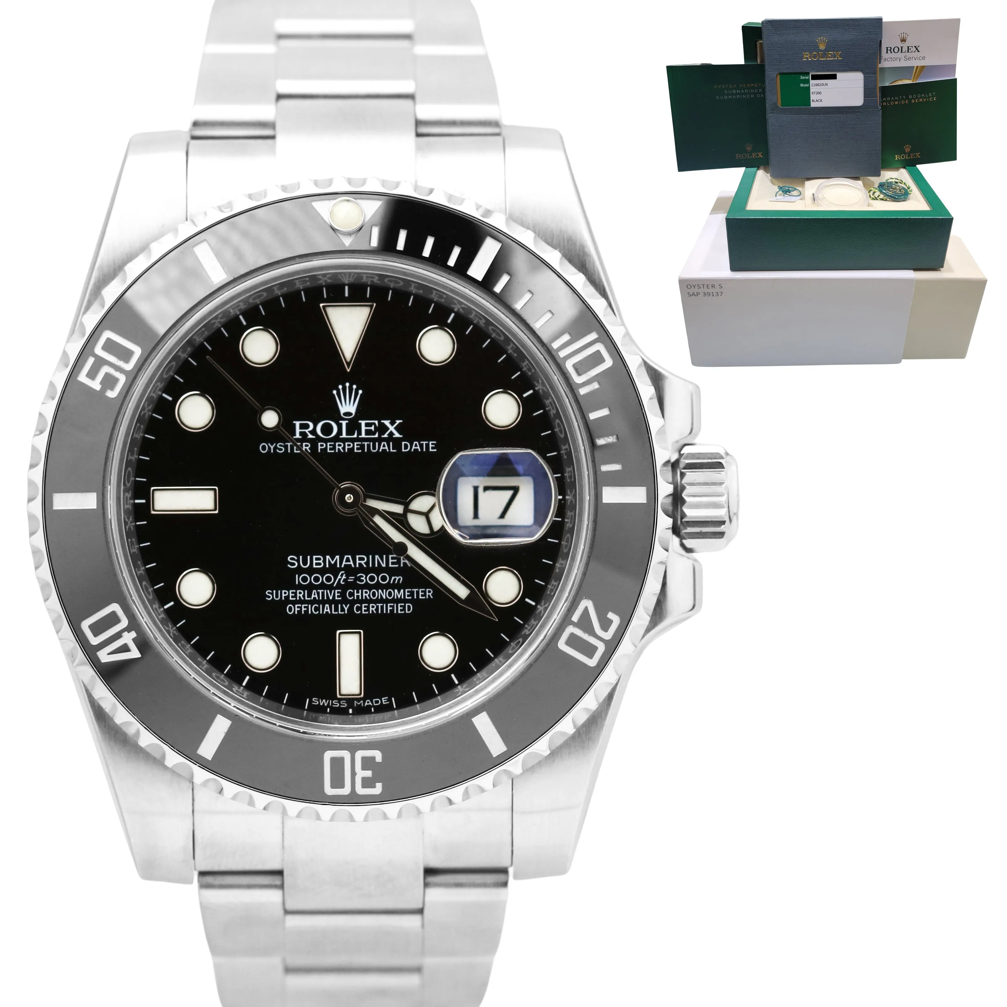Rolex Submariner Date Black Ceramic Stainless Steel 116610 LN 40mm Watch B P