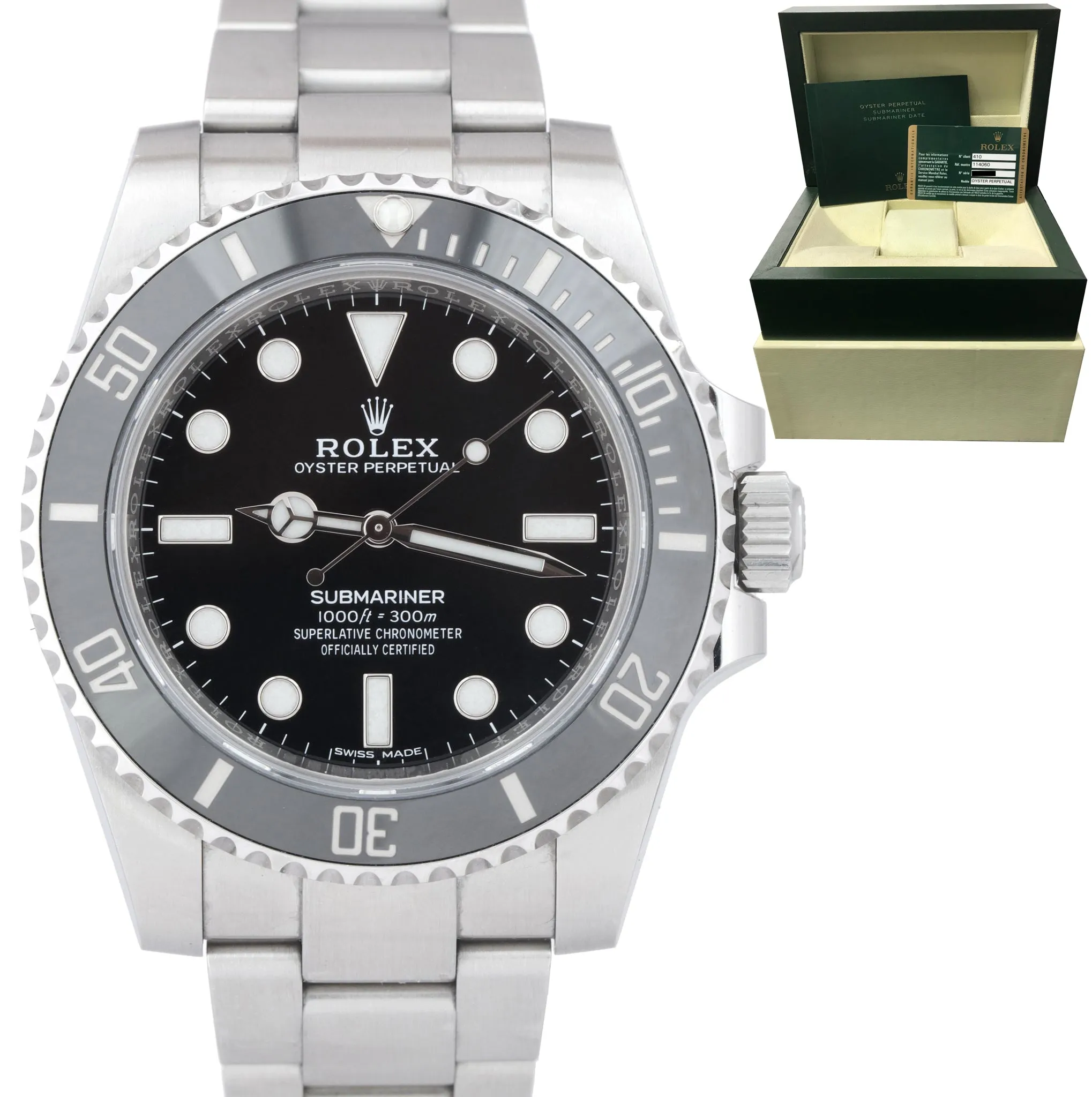 Rolex Submariner No-Date 40mm Stainless Black Ceramic Dive Watch 114060 B P