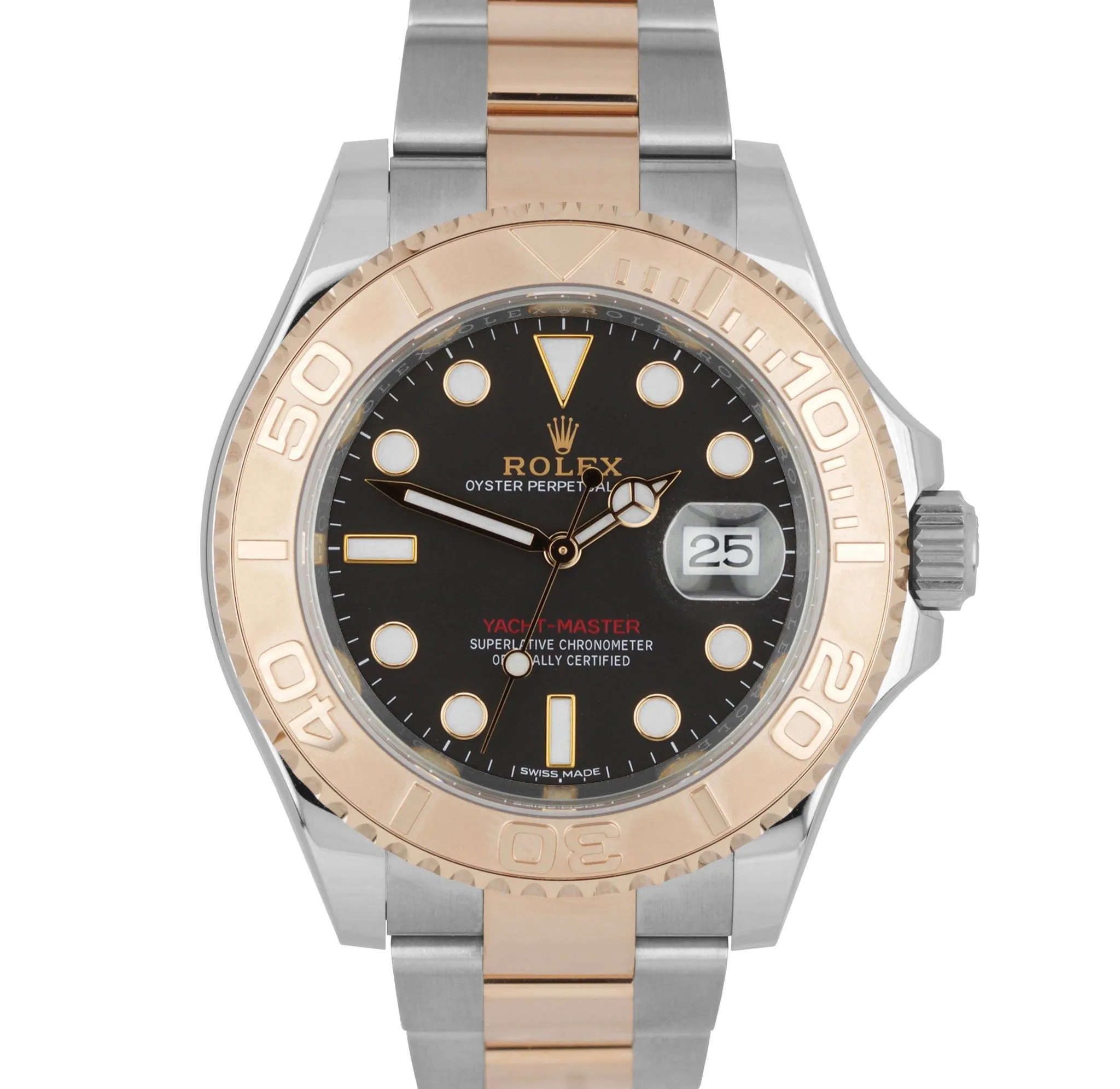 Rolex Yacht-Master Black 40mm 18K Rose Gold Stainless Steel Date Watch 116621