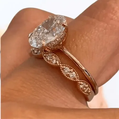 Rose Gold 3.50ct Oval Cut Solitaire Wedding Set