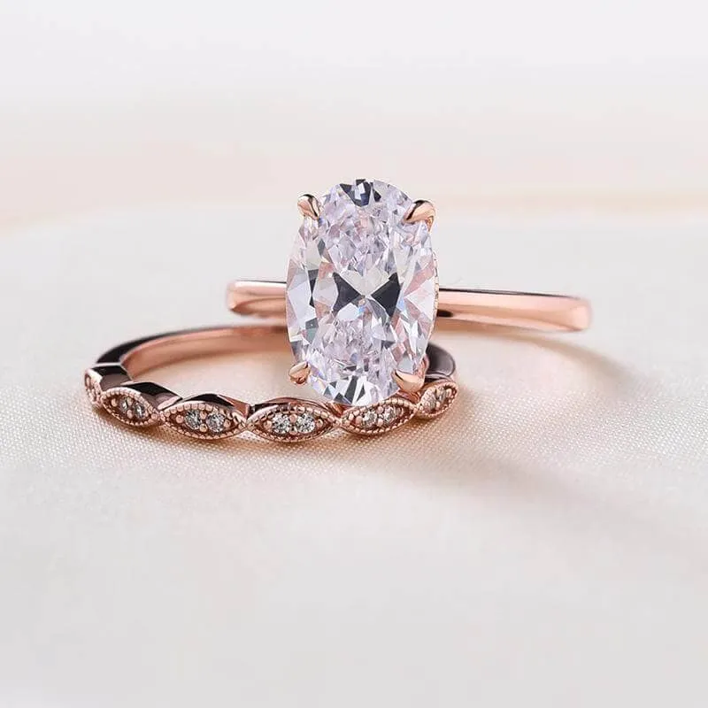 Rose Gold 3.50ct Oval Cut Solitaire Wedding Set