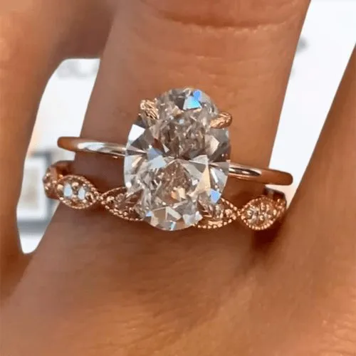 Rose Gold 3.50ct Oval Cut Solitaire Wedding Set