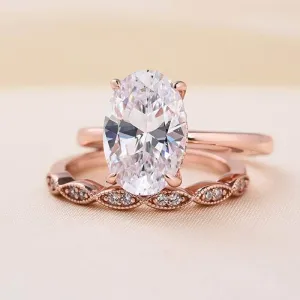Rose Gold 3.50ct Oval Cut Solitaire Wedding Set