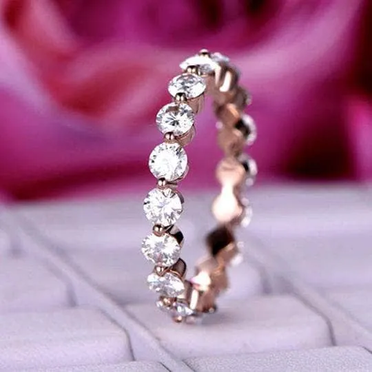 Rose Gold Eternity Round Cut Stackable Wedding Band