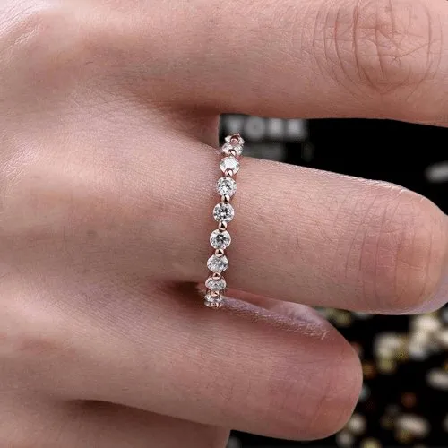 Rose Gold Eternity Round Cut Stackable Wedding Band
