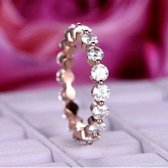 Rose Gold Eternity Round Cut Stackable Wedding Band