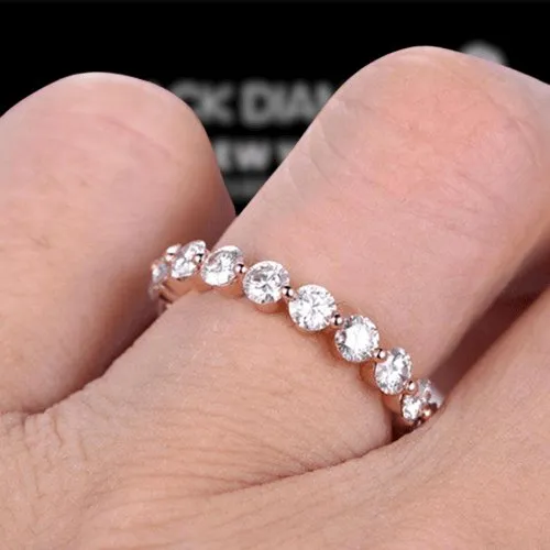 Rose Gold Eternity Round Cut Stackable Wedding Band