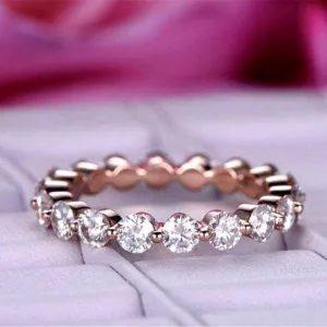 Rose Gold Eternity Round Cut Stackable Wedding Band