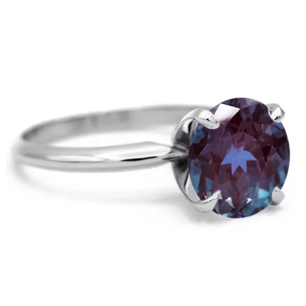 Round Alexandrite 14K or 18K White Gold 4 Prongs Solitaire Ring