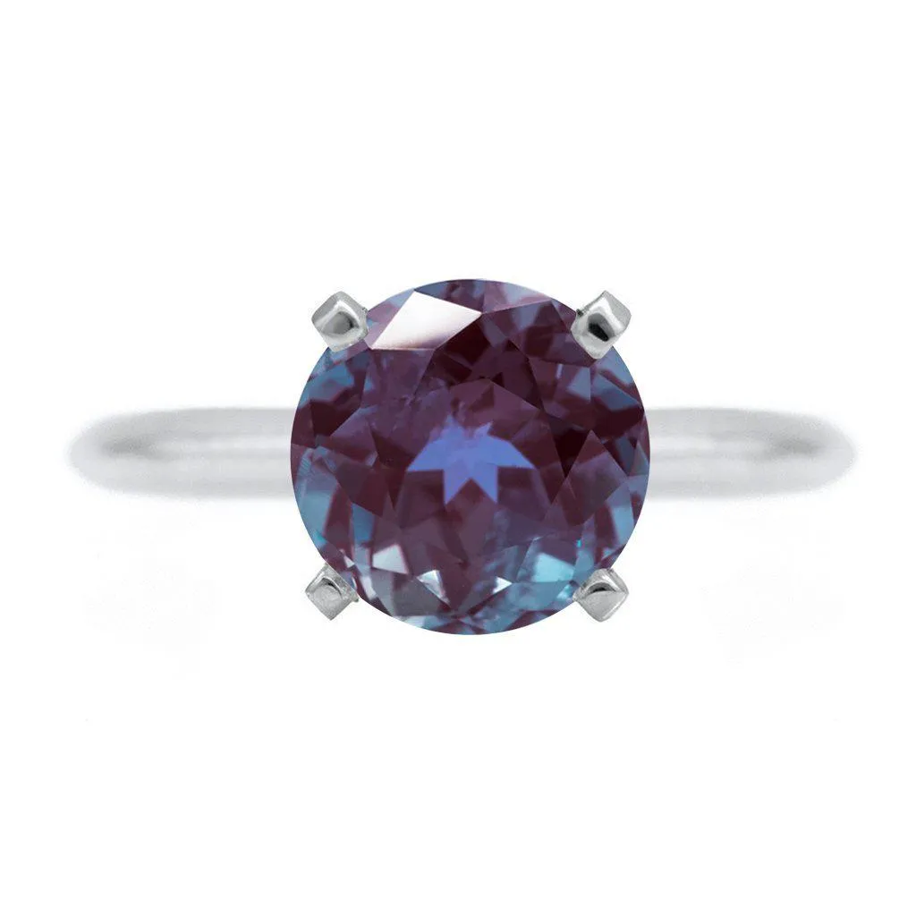 Round Alexandrite 14K or 18K White Gold 4 Prongs Solitaire Ring
