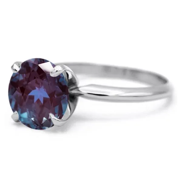 Round Alexandrite 14K or 18K White Gold 4 Prongs Solitaire Ring