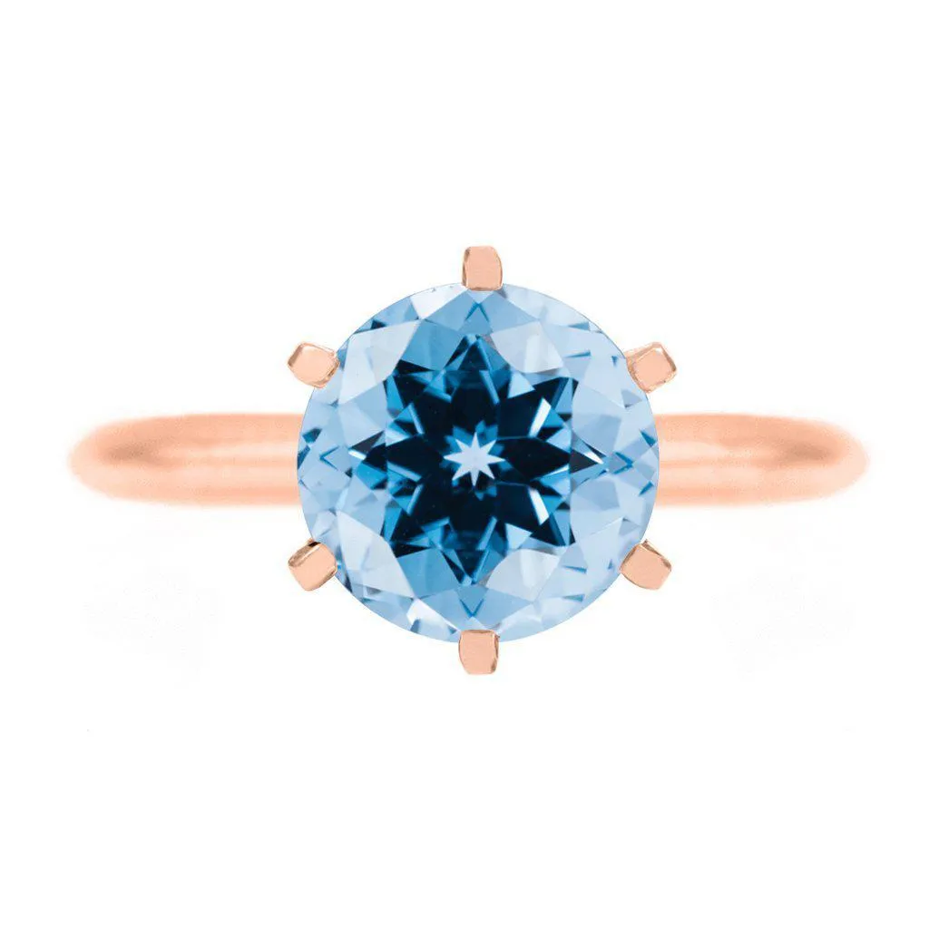 Round Aqua Blue Spinel 14K Rose Gold 6 Prongs Solitaire Ring