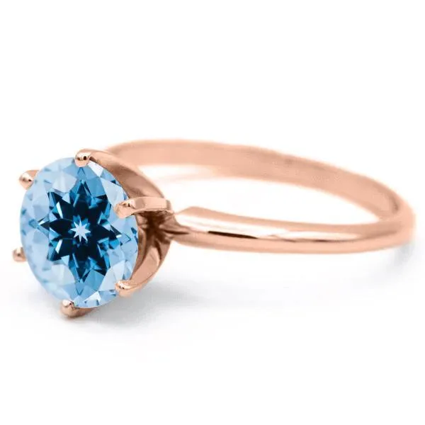 Round Aqua Blue Spinel 14K Rose Gold 6 Prongs Solitaire Ring