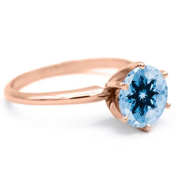 Round Aqua Blue Spinel 14K Rose Gold 6 Prongs Solitaire Ring