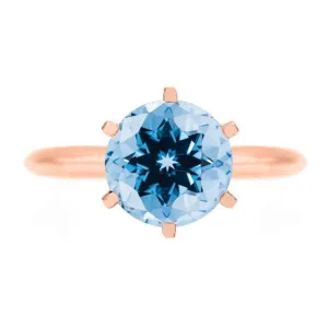 Round Aqua Blue Spinel 14K Rose Gold 6 Prongs Solitaire Ring