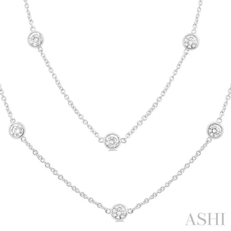 Round Bezel 3.00 Cut Necklace 14K in Station Gold Technologically advanced ctw Set White Diamond Streamlined Long