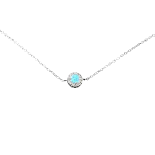 Round Blue Opal Stone Sterling Silver Chain Bracelet
