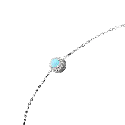 Round Blue Opal Stone Sterling Silver Chain Bracelet