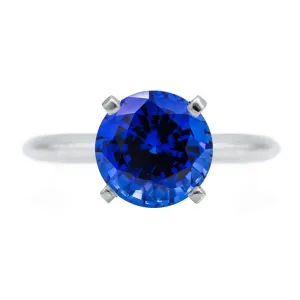 Round Blue Sapphire 14K or 18K White Gold 4 Prongs Solitaire Ring