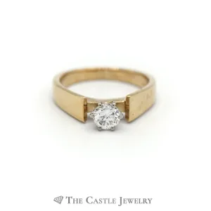 Round Brilliant Cut Diamond Solitaire Engagement Ring in Cathedral Mounting