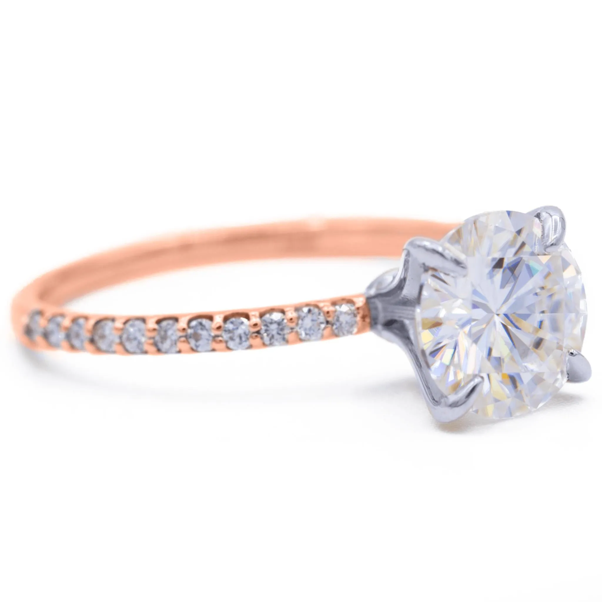 Round Center Stone 4 Claw Prongs Diamond Accent Ice Solitaire Ring