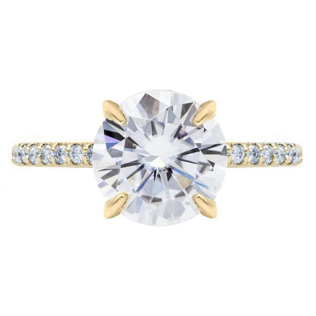 Round Center Stone 4 Claw Prongs Diamond Accent Ice Solitaire Ring