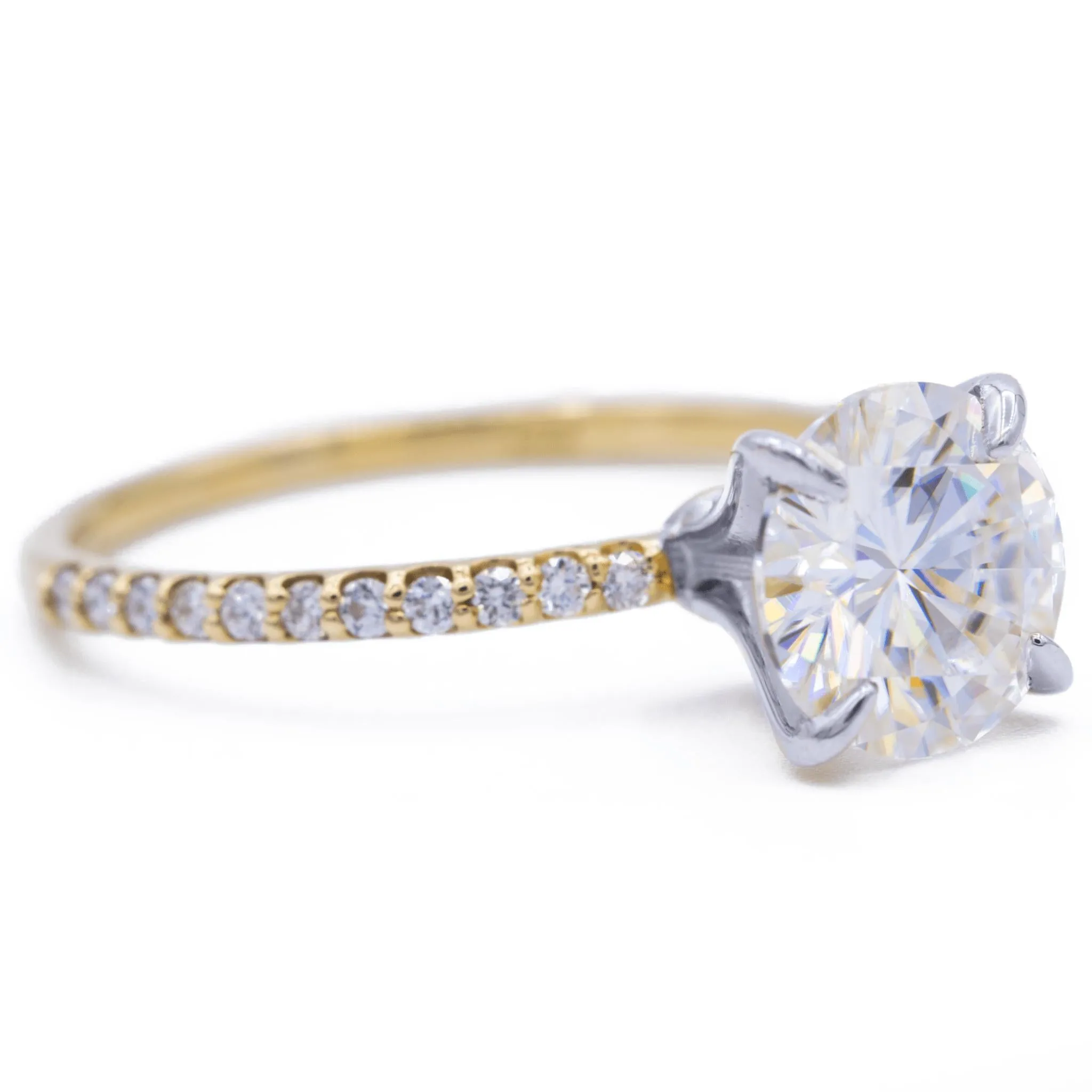 Round Center Stone 4 Claw Prongs Diamond Accent Ice Solitaire Ring