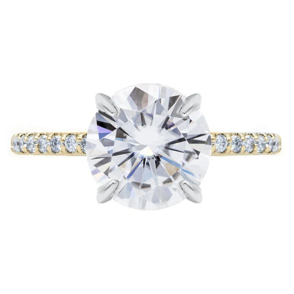 Round Center Stone 4 Claw Prongs Diamond Accent Ice Solitaire Ring