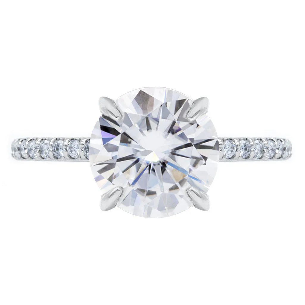 Round Center Stone 4 Claw Prongs Diamond Accent Ice Solitaire Ring